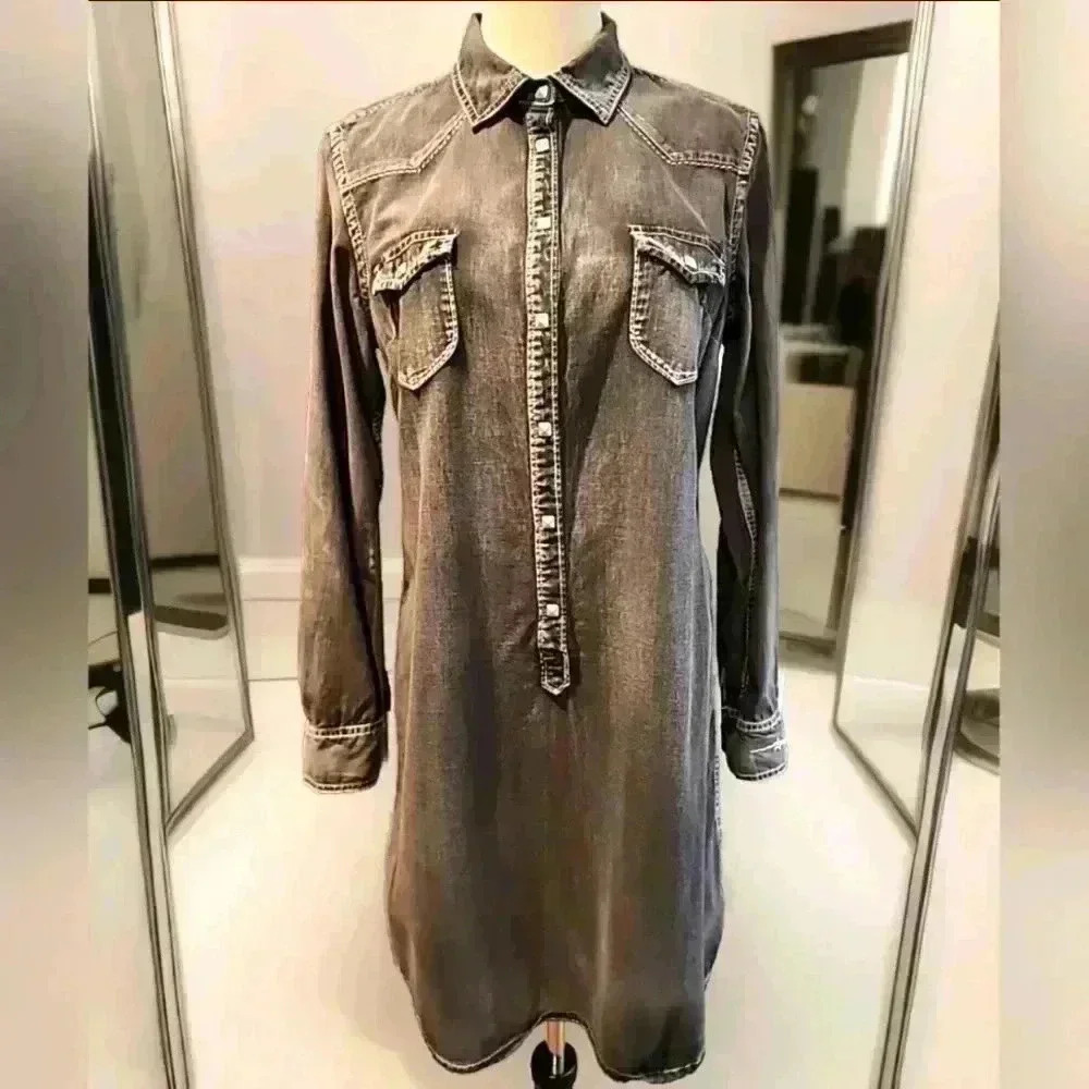 Ryan Michael Western Black Wash Denim Full Snap Front Dress MEDIUM  9D1012